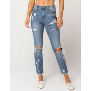 Almost Famous Distressed Denim Destroyed Cropped Skinny Jeans Women's Size 0